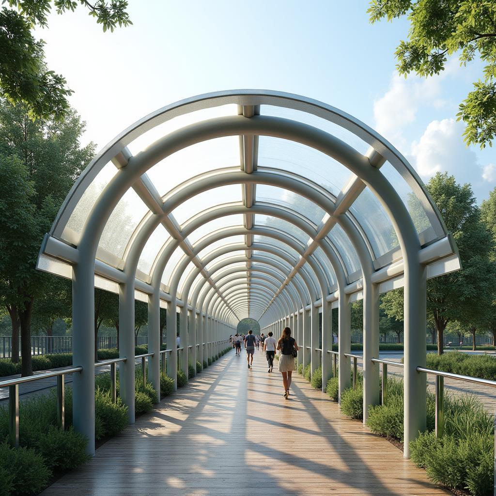 Mẫu mái che vòm bằng tấm nhựa polycarbonate cho lối đi công cộng.